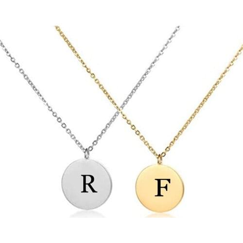 Custom Letter Pendant Children Necklace Round Engraved Name Jewelry 16’’/18’’/20’’ /Size Choice Chain Alphabet for Girls