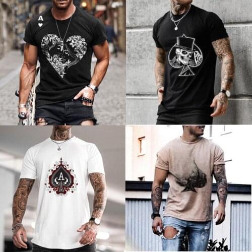Summer Mens clothing T-shirt oversize Red Heart A Spades A Print Short Sleeve Turtleneck Cotton T shirt for men