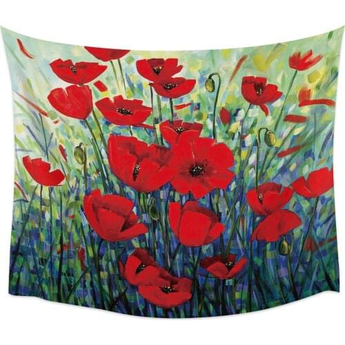 Poppy Flower Oil Painting Wall Tapestry Home Wall Decor Tapestry Bedroom Tapestry Wall Hanging Picnic Mat Yoga Mat