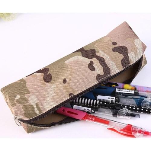 Camouflage Large Capacity Canvas Zipper Stationery Pen Pencil Ruler Storage Bag Portable Large Capacity Zipper Closure