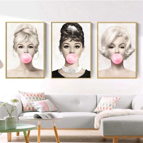 Movie Star Canvas Paintings On The Wall Art Canvas Prints Monroe Hepburn Bubble Gum Wall Pictures For Living Room Cuadros Decor