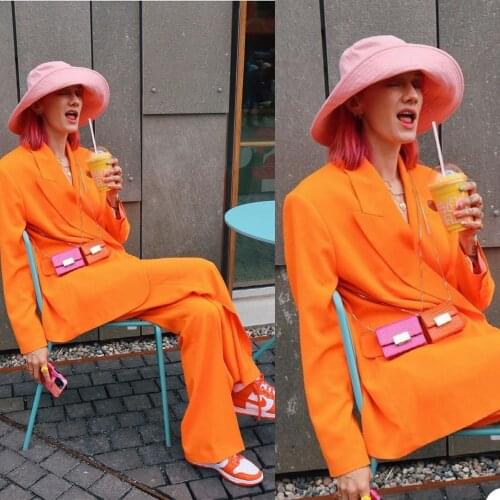 Leisure Loose Women Pants Suits Fashion Orange Mother of the Bride Tuxedos Work Coat Blazer Office Lady 2 Pieces