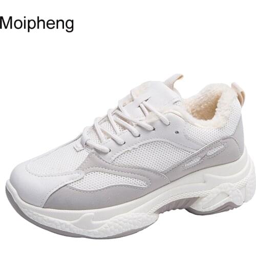 Moipheng Women Sneakers Warm Plush Winter Female Casual Shoes Zapatos Para Mujer Dad Shoes for Women Chunky Platform Black Shoes