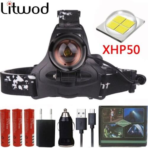 Litwod Z202608 16W chip XHP50 Headlight 1920lumens powerful Led headlamp zoom Head light head lamp flashlight torch Lantern