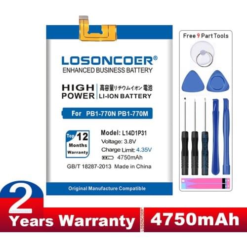 LOSONCOER 4750mAh L14D1P31 Battery For Lenovo PB1-770N PB1-770M PHAB Plus l14d1p31 Batteries +Gift tools +stickers