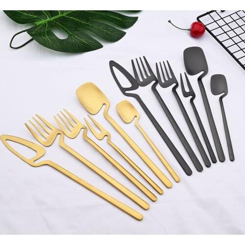 1/2/4/6Set Matte Black Flatware Cutlery Set Knife Fruit Fork Spoon Dinnerware Set 304 Stainless Steel Tableware Silverware Set