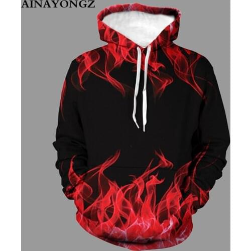 Autumn Pop Trend Hoodie Mens Tops Coat 3D Flame Printed Hooded Sweatshirt Unisex Loose Long Sleeve Pullover Oversized Hoodies