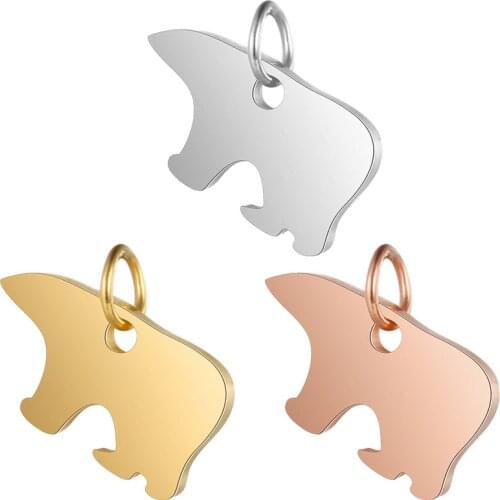5pcs/lot 100% Stainless Steel Mirror Polished 13mm Bear Mother Charm Pendant for Bracelet Necklace Jewelry Making Accessories