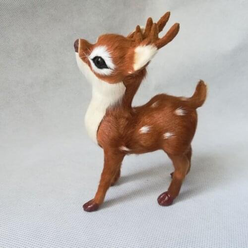 Real life toy standing sika deer model,polyethylene&real fur 14x11cm deer handicraft,prop,desk Decoration,toy gift b0652