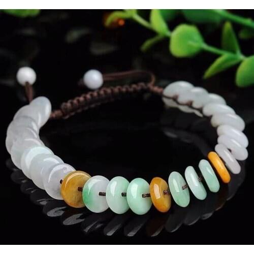 Customizable Retro Emerald Safety Buckle Silk Cord 9-10mm Beads Bracelet Green Jade Jadeite Ball Bead Woman Luck Amulet