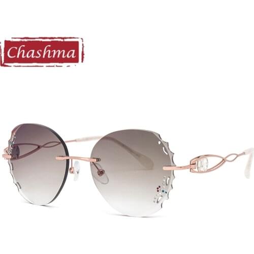 Rhinestone Sunglasses Women Titanium Colored Lenses Fashion Eyeglasses Diamonds Sun Protection Rimless Eyewear for Female