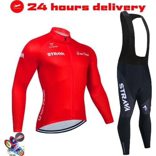 STRAVA Team Spring Cycling Jersey Set Quick Dry Long Sleeve MTB Bike Wear Bicycle Cycling Clothing Ropa Maillot Ciclismo