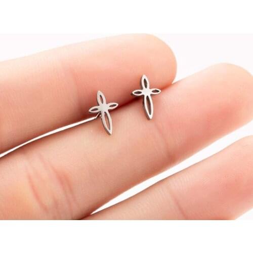 Vintage Christian Cross Stud Earrings Stainless Steel Retro Style Religious Jesus Cross Jewelry Entihic Amulet Friend Gift