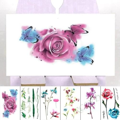 Waterproof Temporary Tattoo stickers watercolor rose orchid flowers petal tatto flash tatoo fake tattoos for girl women lady