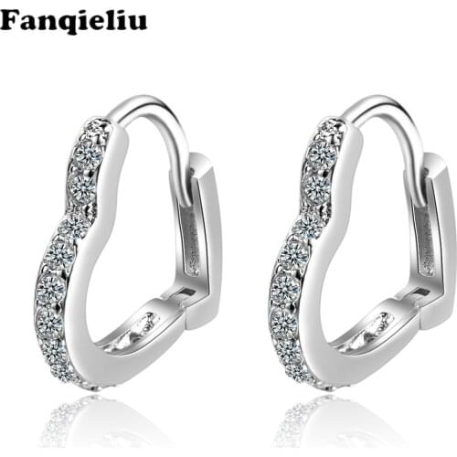 Fanqieliu Rhinestone Jewelry Hoops Heart Crystal Hoop Earrings For Women Real 925 Sterling Silver Earring For Women FQL20073