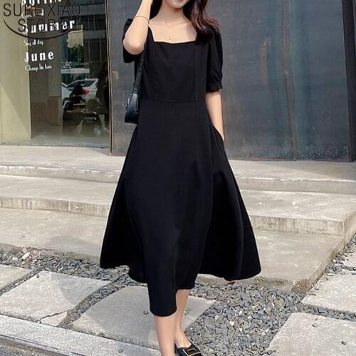 2021 Summer Vintage Black White Dress French Elegant Square Collar Dress Women Sexy Backless Midi Long Dresses Vestidos 14181