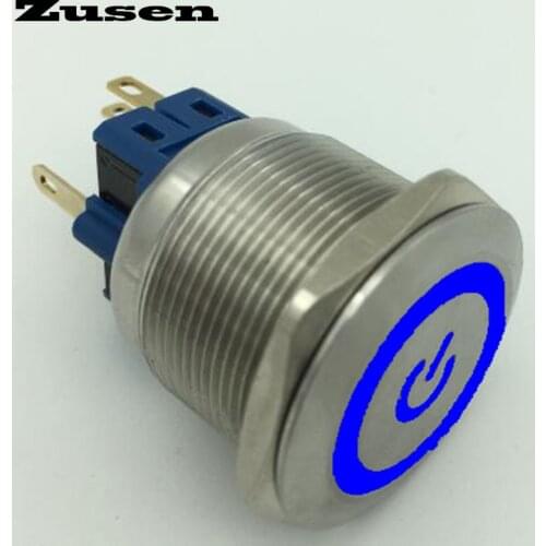 Zusen 25mm stainless steel illuminated power symbol on/off push button switch(ZS25F-11ZET/B/12V/S)