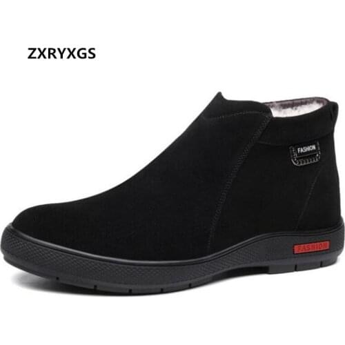 ZXRYXGS 2021 New Winter Frosted Cowhide Wool Boots Men Shoes Warmth Comfort Cotton Shoes Flat Soft Sole Casual Boots Mens Boots