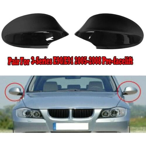 1 Pair Rear View Mirror Cover Caps for BMW E90 E91 325I 328I 330I Sedan 2005-2008 Gloss Black Side Mirror Covers
