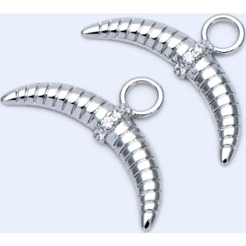 10pcs CZ Paved Silver tone Ox Horn Charm, Necklace Pendant for Diy Jewelry Making Findings (GB-1551-2)