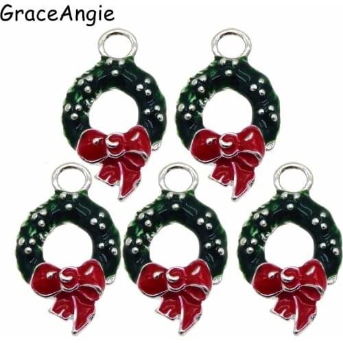 10pcs Alloy Christmas Flower Circle Tree Enamel Charm Bracelet Keychain Necklace Pendant Christmas Boot Snowman Boot Snowflake