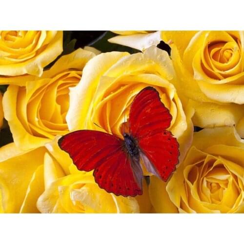 2018 5D Diamond Mosaic Yellow flowers and butterflies Pattern Sticker Full Diamond Embroidery Diy Diamond Painting Decoration