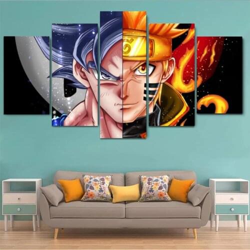 Dragon Ball and Naruto 5 Panels Anime Canvas Painting Japanese Anime 5 Piece Poster Wall Art Picture Home Decor Cudros Gift