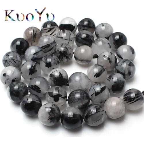 AA+ Natural Stone Beads Genuine Black Quartz Rutilated Round Loose Beads For DIY Making Bracelet Necklace Jewelry 15"6 8 10 12mm