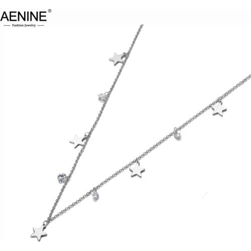 AENINE Trendy Titanium Stainless Steel Star Charm Choker Necklaces Bohemia CZ Crystal Pendant Necklace For Women Girls AN20004