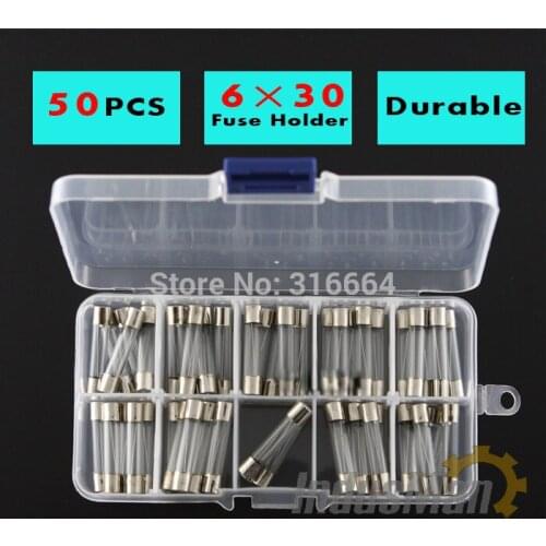 Car Fuse 6*30MM For Fast Blow Glass Fuse Assortment Kit, 0.5A To 20A 250v 50pcs