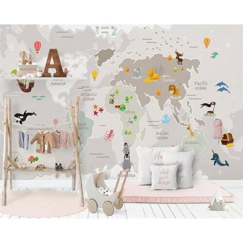Beibehang Custom wallpaper Nordic hand-painted cartoon map childrens room sofa background wall decoration mural 3d wallpaper