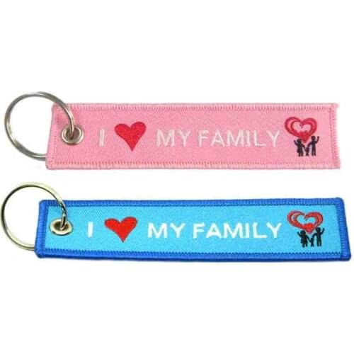 I Love My Family Fabric Embroidery Keychain Key Ring