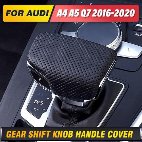 Black Perforated PU Leather Gear Shift Knob Handball Cover Shifter Handle Lever Case For Audi A4 B9 A5 Q7 Q5 2016 2017 2018 2019