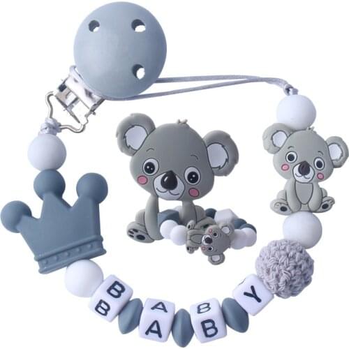 Baby Teether Bracelet Food Grade Silicone Chews Nurse Gift Toys Koala Teething Necklace pacifier clip with name DIY BABY custom