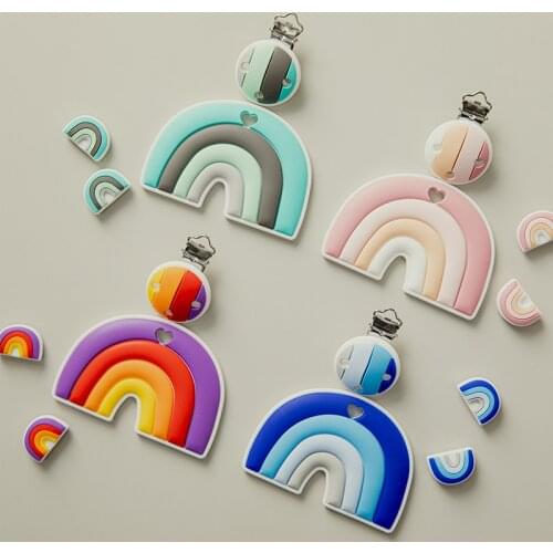Baby Rainbow Silicone Teether Bead Pacifier Clip Food Grade Silicone Kids DIY Handmade Toys Geometric Shaped Accessories Newborn