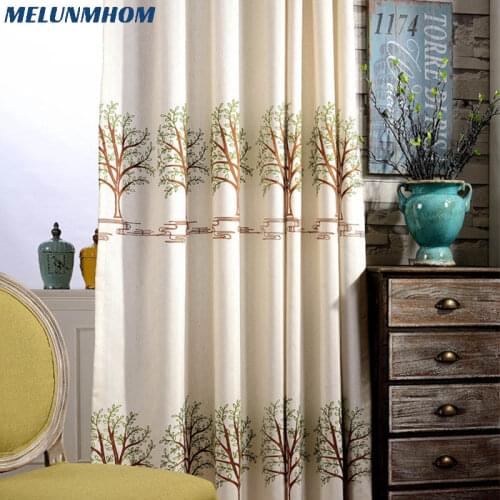 Elegant Cotton and Linen Embroidered Curtains for Living Room Kitchen Fresh Water Tree Curtain for Bedroom Blackout Home Textile
