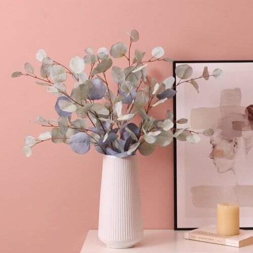 Autumn style eucalyptus leaf indoor simulation silk plants fake flowers branch potted home party table vase flower rack decor