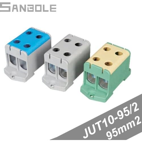 Terminal 95mm2 800V DIN Rail Mounting JUT10-95/2 Block Wire Two-In Two-Out Electrical Connection Cable Wiring Copper PA66