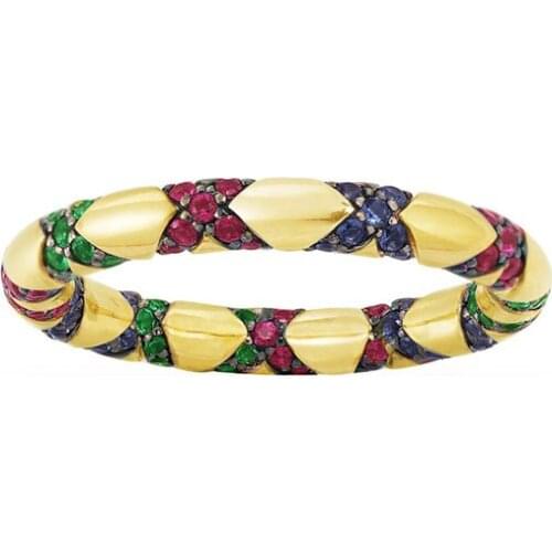 SOELLE Fashion Pure 925 Sterling Silver Jewelry Yellow Gold Color Multicolor Zircon Crosses Tribal Finger Ring Mana Collection