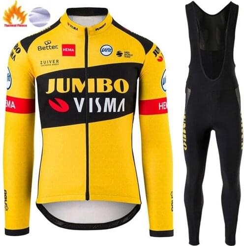 2021 JUMBO VISMA Cycling Jersey Set Winter Thermal Fleece Cycling Clothing Long Sleeve Mens Road Bike Suit MTB Maillot Culotte