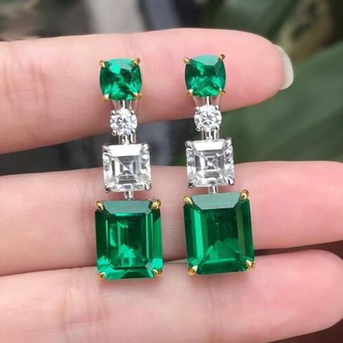Fashion Long Created Emerald Stone Drop Earrings gold filled Earrings for Women Gemstones Korean Earings Fine Jewelry