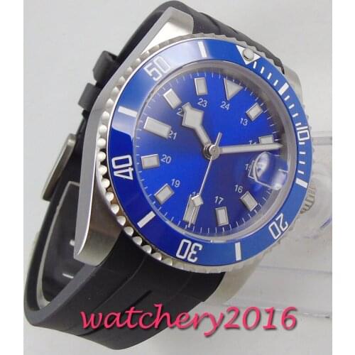 40mm Blue sterile Dial Date ceramic bezel Luminous Sapphire Glass Automatic Movement mens Watch