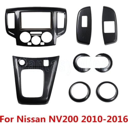 Carbon Fiber Printed Car Center Console Gear Panel Sticker Cover Outlet Handle Moulding Trim for Nissan NV200 2010 - 2016
