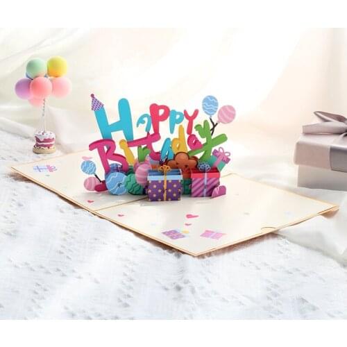 New Happy Birthday Card for Girl Kids 3D Greeting Cards Christmas Wedding Birthday Cake Pop-Up Greeting Cards Postcards Gifts