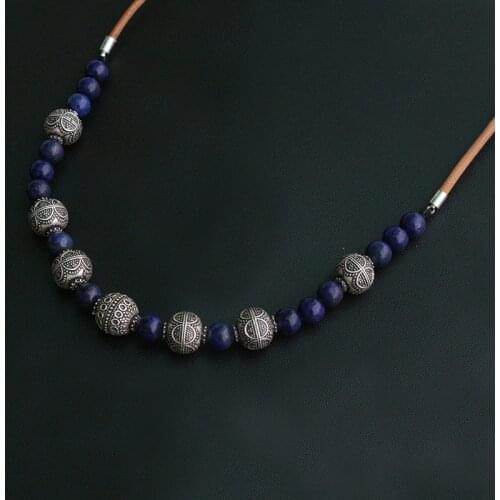 8mm Lapis Lazuli Beads Necklace,slavic women Ethnic Jewelry, Viking Ethnic necklace 15mm LUNULA bead