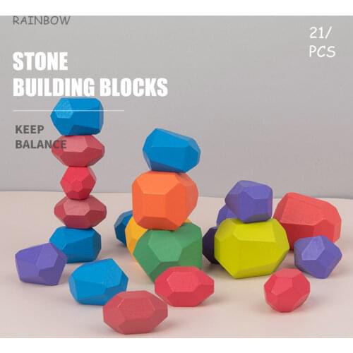 Rainbow and Gradients colour or Log colour stone building blocks toys for children stacking toy wood naturall Color stone blocks