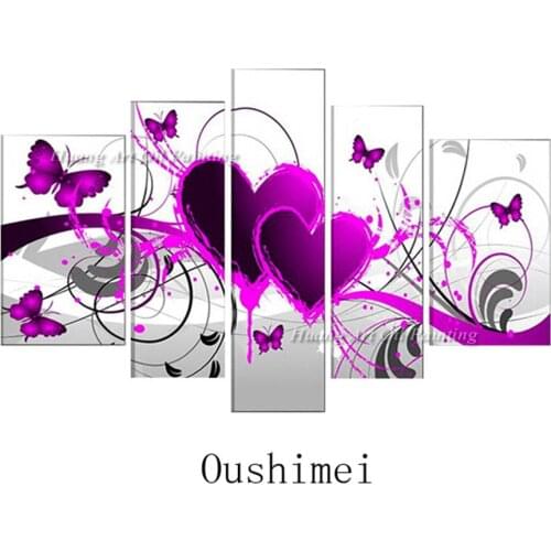 Hand Painted Abstract Loving Heart Group Of Paintings on Canvas Butterfly Oil Painting Wall Art Home Decor Modern Paintings