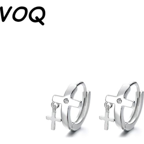 VOQ 925 Sterling Silver Cross Zircon Earrings Earrings Punk Jewelry for Cool Women Girls Friendship Gifts