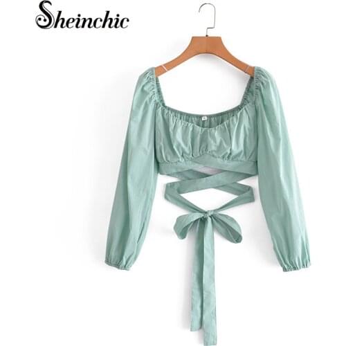 Зеленые блузки Sheinchic China At AliExpress