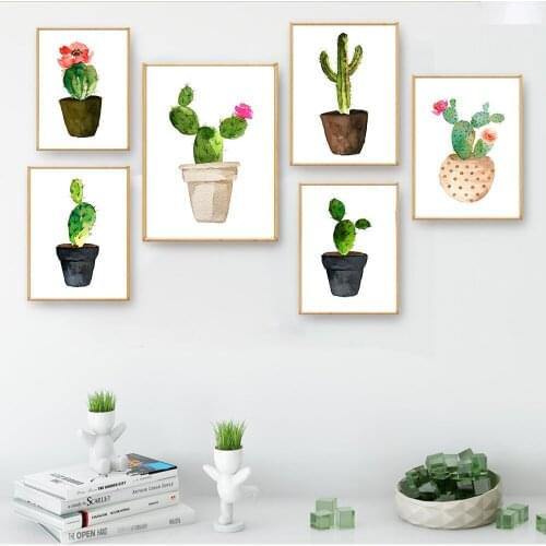 Nordic Minimalism Watercolor Flower Cactus Decorative Canvas Poster Wall Art Canvas Print Living Room Painting Wall Picture